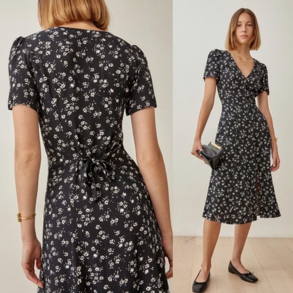 Reformation Locklin in Jasmine Black Floral Print Midi Dress - Picture 3 of 4
